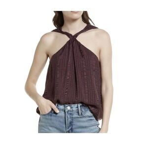 FRAME DRAPED TEXTURED HALTER TOP BLOUSE SILK PURPLE CABERNET‎ SIZE XS & S - NWT